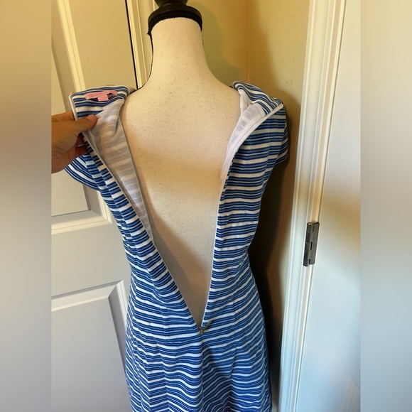 Lilly Pulitzer bree bay Blue Striped Midi Dress v neck fit and flare - Picture 11 of 13
